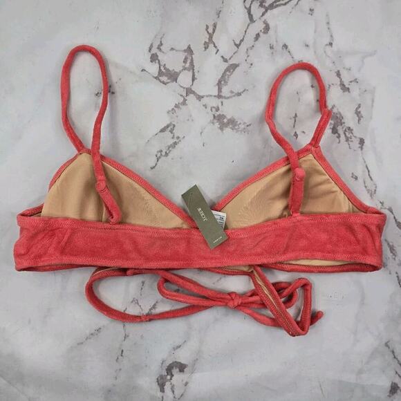 J Crew Swim Top 2X Coral Terry Wrap Triangle Bikini Padded Double String BK551 - Picture 4 of 8